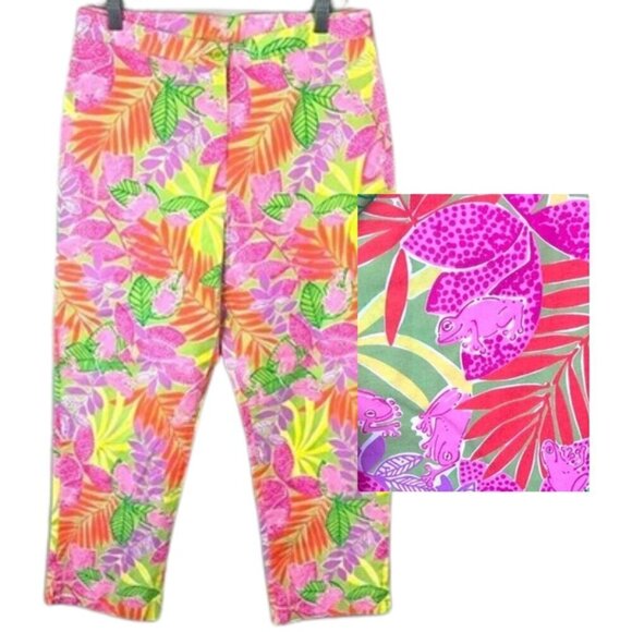 Lilly Pulitzer Pants Bottoms Up Tree Frog Pink Tropical Leaf High-Rise Crop 8 - Picture 2 of 11
